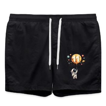 Cute Astronaut 11th Birthday Boy Outer Space - Swim Trunks - black - Front - AI Model Male 185 light (185cm)