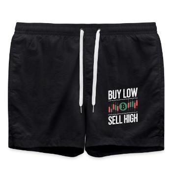 Buy Low – Sell High – Crypto Rule - Swim Trunks - black - Front - AI Model Male 185 light (185cm)