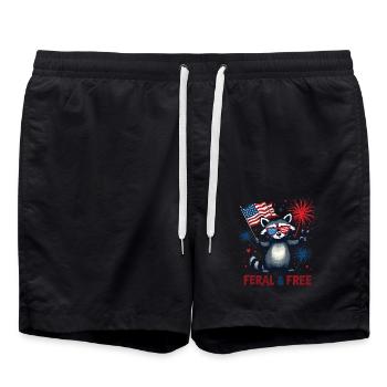 Waschbär Wild & Frei Weiß Und Wild 4. Juli - Badeshorts - Schwarz - Vorne - AI Model Male 185 light (185cm)
