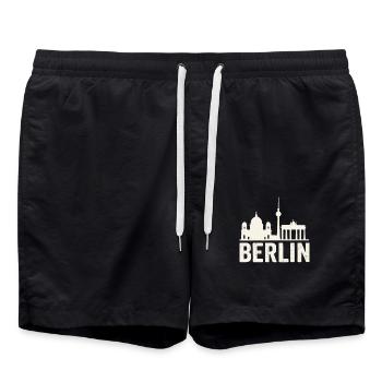 Berlin Skyline Vintage Look - Swim Trunks - black - Front - AI Model Male 185 light (185cm)