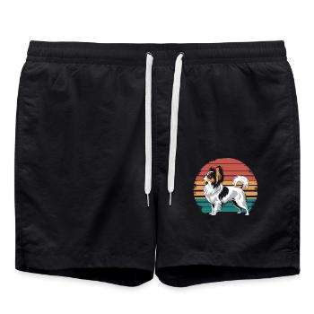 Retro Vintage Papillon Dog Lover Animal Papillon - Swim Trunks - black - Front - AI Model Male 185 light (185cm)