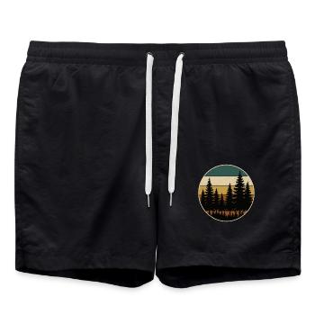 Forest Trees Firs Retro - Swim Trunks - black - Front - AI Model Male 185 light (185cm)
