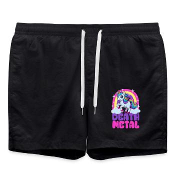 Unicorn Death Metal - Heavy Metal - Spruch - Swim Trunks - black - Front - AI Model Male 185 light (185cm)