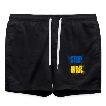 STOP WAR – NO WAR – PEACE – National Colors Ukraine - Swim Trunks - black - Front - AI Model Male 185 light (185cm)