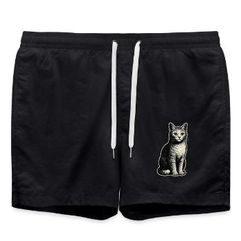 Vintage Katze – sitzend & elegant - Badeshorts - Schwarz - Vorne - AI Model Male 185 light (185cm)