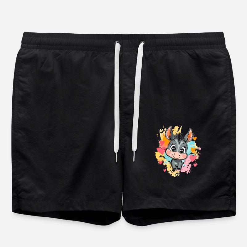 Funny donkey with hearts - Swim Trunks - black