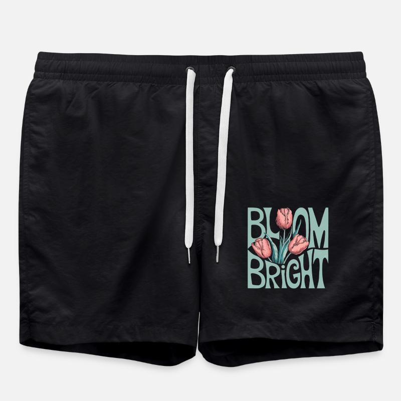 Bloom Bright Tulips Illustration Spring - Swim Trunks - black