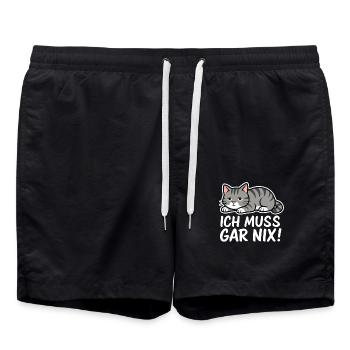 I don't have to do anything – lazy cat - Swim Trunks - black - Front - AI Model Male 185 light (185cm)
