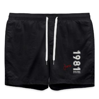 44. Geburtstag Original Juni Jahrgang 1981 - Badeshorts - Schwarz - Vorne - AI Model Male 185 light (185cm)