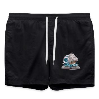 Adventurous journey of a sailing ship through the - Swim Trunks - black - Front - AI Model Male 185 light (185cm)