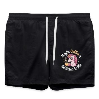 Vielleicht ist Kaffee süchtig nach mir Einhorn Lustig - Badeshorts - Schwarz - Vorne - AI Model Male 185 light (185cm)
