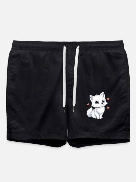 White Fox with Hearts - Swim Trunks - black