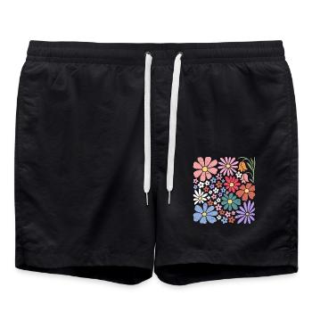 Bunte Blumen Natur Wildblumen - Badeshorts - Schwarz - Vorne - AI Model Male 185 light (185cm)