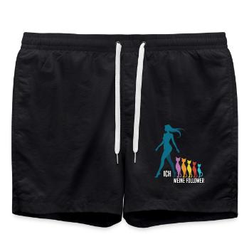Ich & meine Follower – Katzenhumor Design - Badeshorts - Schwarz - Vorne - AI Model Male 185 light (185cm)