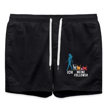 Ich & meine Follower – Katzenhumor Design - Badeshorts - Schwarz - Vorne - AI Model Male 185 light (185cm)