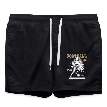 Frauenfußball Shirt Schweiz: Mut im Zweikampf - Badeshorts - Schwarz - Vorne - AI Model Male 185 light (185cm)