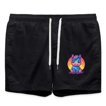 Buntes Pony im Sonnenuntergang - Badeshorts - Schwarz - Vorne - AI Model Male 185 light (185cm)