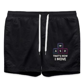 WASD Gamer Spruch – That's how I move - Swim Trunks - black - Front - AI Model Male 185 light (185cm)