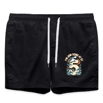Funny Shark Shirt for 5th Birthday - Swim Trunks - black - Front - AI Model Male 185 light (185cm)