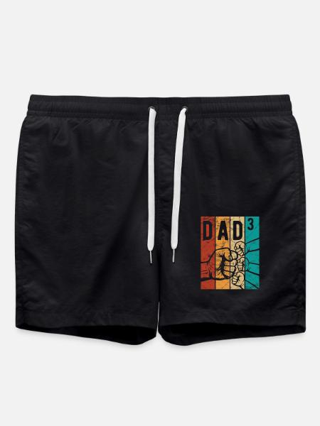 Far 3 - Far til tre børn - Team - Familie - Badeshorts - sort