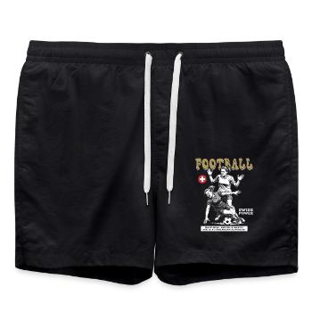Kraft ohne Foul: Schweizer Frauenfußball Shirt - Badeshorts - Schwarz - Vorne - AI Model Male 185 light (185cm)