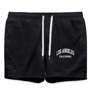 Los Angeles California – College Style - Swim Trunks - black - Front - AI Model Male 185 light (185cm)