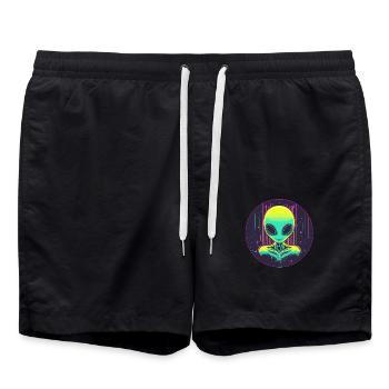 Neon Alien im All - Badeshorts - Schwarz - Vorne - AI Model Male 185 light (185cm)