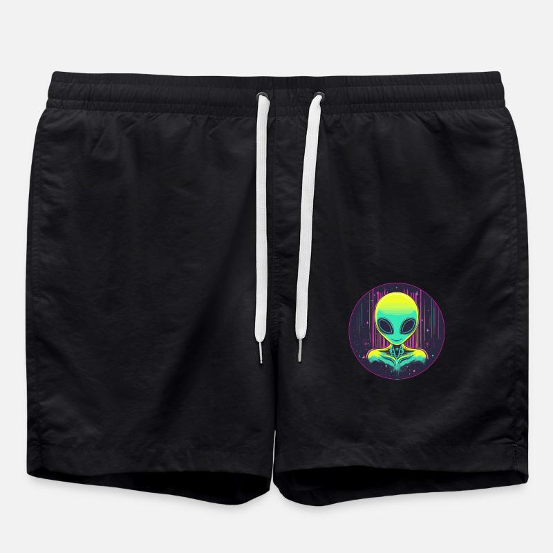Neon Alien in Space - Swim Trunks - black