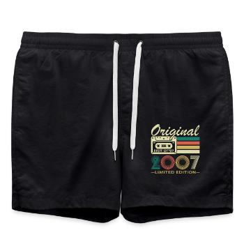 18 Jahre 2007 Vintage Retro Geburtstagsgeschenk - Badeshorts - Schwarz - Vorne - AI Model Male 185 light (185cm)
