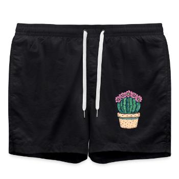 Cactus en pot fleuri - Short de bain - noir - Devant - AI Model Male 185 light (185cm)