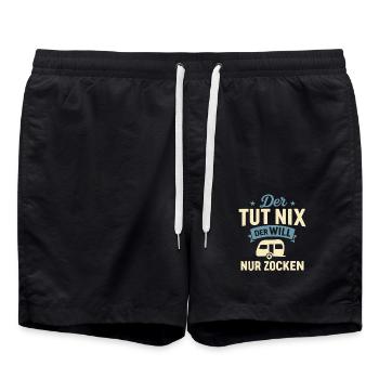 Der tut nix, der will nur zocken Wohnwagen - Badeshorts - Schwarz - Vorne - AI Model Male 185 light (185cm)