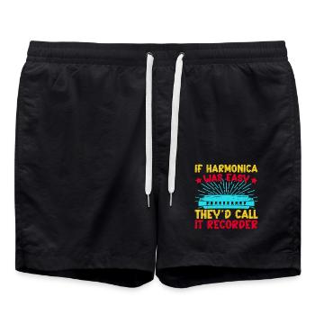 Funny Harmonica Player Was Easy They Call Recorder - Swim Trunks - black - Front - AI Model Male 185 light (185cm)