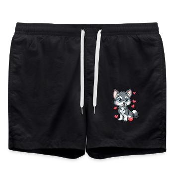 Cute husky with hearts - Swim Trunks - black - Front - AI Model Male 185 light (185cm)