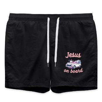 Jesus an Board Cabrio Spruch christlicher Fahrer - Badeshorts - Schwarz - Vorne - AI Model Male 185 light (185cm)