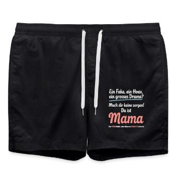 Da ist Mama – Heldin im Reimchaos - Badeshorts - Schwarz - Vorne - AI Model Male 185 light (185cm)
