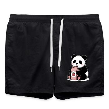 Mignon Panda Buvant Lait de Fraise Japonais Drôle - Short de bain - noir - Devant - AI Model Male 185 light (185cm)