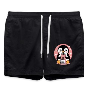 Cute Pigeon Drinking Chocolate Milk Japan Bird - Swim Trunks - black - Front - AI Model Male 185 light (185cm)