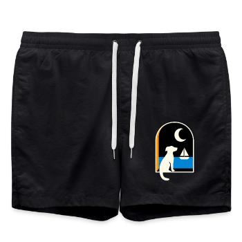Hund schaut Segelboot unter dem Mond - Badeshorts - Schwarz - Vorne - AI Model Male 185 light (185cm)