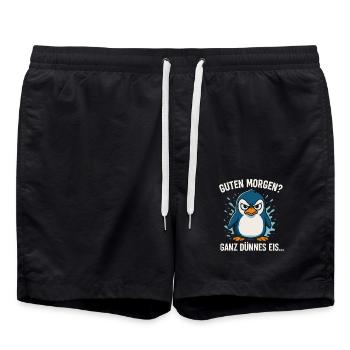 Bonjour? Glace très mince – Dicton pingouin - Short de bain - noir - Devant - AI Model Male 185 light (185cm)