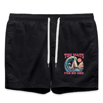 Sailing Tide Waits For No One Sailing Boat Lover - Badeshorts - Schwarz - Vorne - AI Model Male 185 light (185cm)