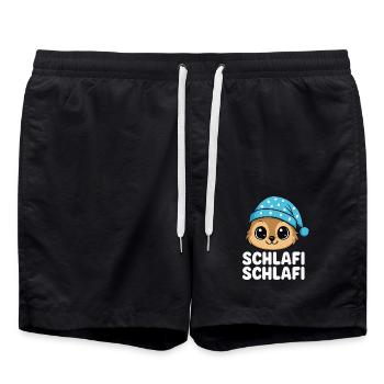 Schlafi Schlafi – Cute Sleep Shirt Motif - Swim Trunks - black - Front - AI Model Male 185 light (185cm)