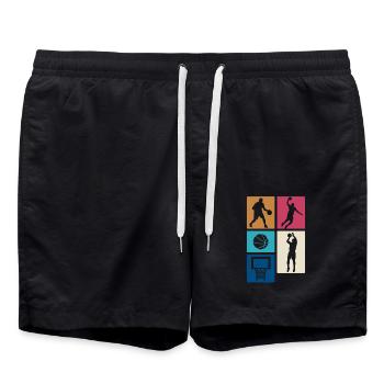 Blocs rétro de basket-ball – Design sportif - Short de bain - noir - Devant - AI Model Male 185 light (185cm)