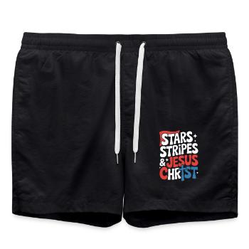 Croyant américain chrétien 4 juillet Jésus - Short de bain - noir - Devant - AI Model Male 185 light (185cm)