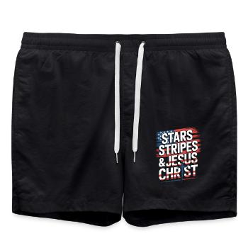 Croyant américain chrétien 4 juillet Jésus - Short de bain - noir - Devant - AI Model Male 185 light (185cm)