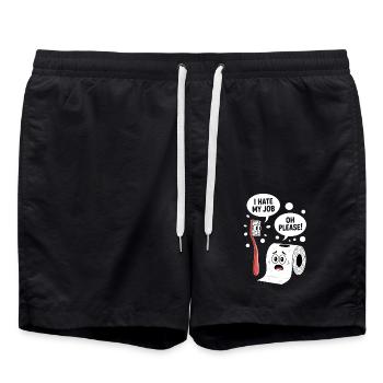 Funny bathroom saying humor - Swim Trunks - black - Front - AI Model Male 185 light (185cm)