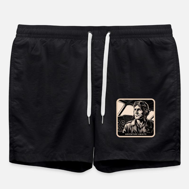 PILOT, ADVENTURE AWAITS - Swim Trunks - black
