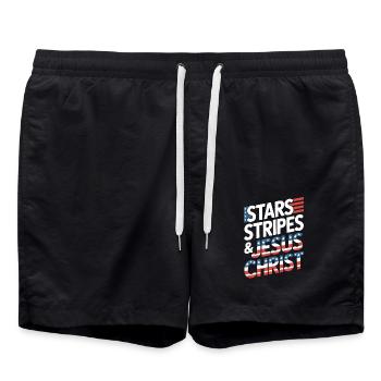 Croyant américain chrétien 4 juillet Jésus - Short de bain - noir - Devant - AI Model Male 185 light (185cm)