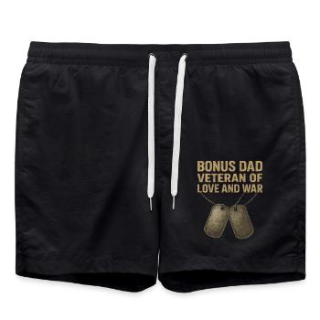 Papa bonus - Vétéran avec plaques d’identité - Short de bain - noir - Devant - AI Model Male 185 light (185cm)