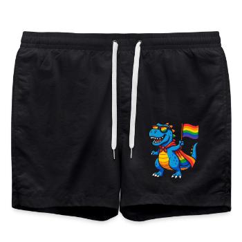 Pride Dino with Rainbow Cape - Swim Trunks - black - Front - AI Model Male 185 light (185cm)