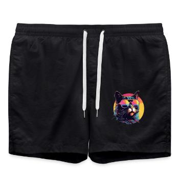 Cool cat with sunglasses - Swim Trunks - black - Front - AI Model Male 185 light (185cm)